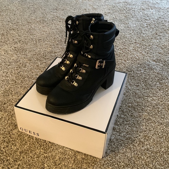 Guess Shoes - Guess Canaly Platform Combat Boot BLACK